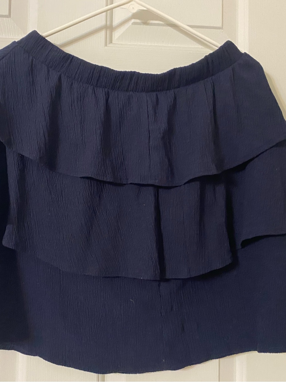 Navy Off-Shoulder Tiered Ruffle Button-Front Top - Picture 2 of 3